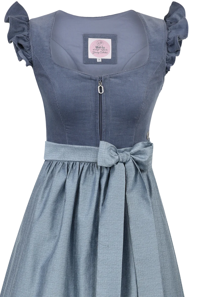 Monochromes Cord-Dirndl mit abtrennbaren Flügelärmeln - himmelblau