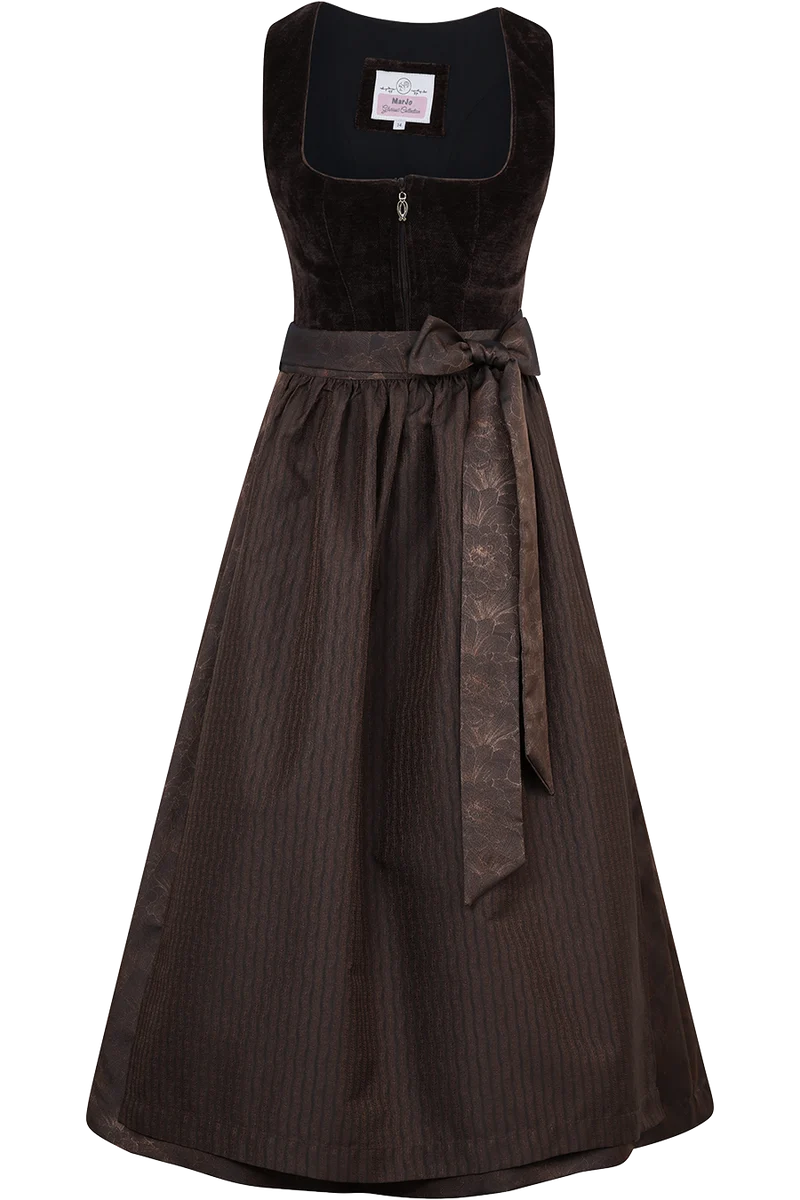 Monochromoes Midi-Dirndl mit Samtmieder - espresso