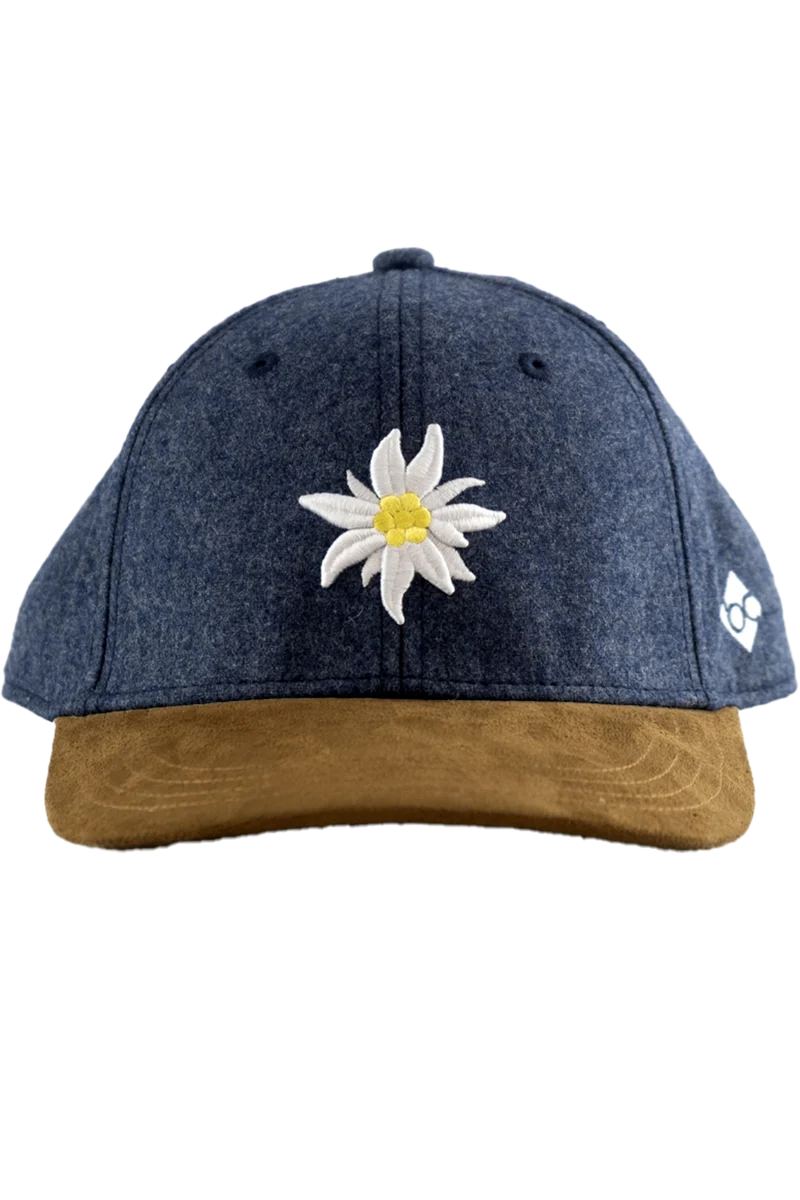 Unisex Trachtencap aus Flanell mit Edelweiß-Stickerei - flanellblau