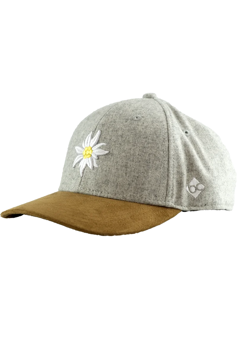 Unisex Cap aus Flanell mit Edelweiß-Stickerei - hellgrau