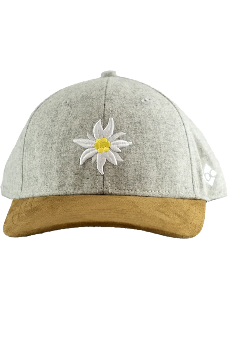 Unisex Cap aus Flanell mit Edelweiß-Stickerei - hellgrau