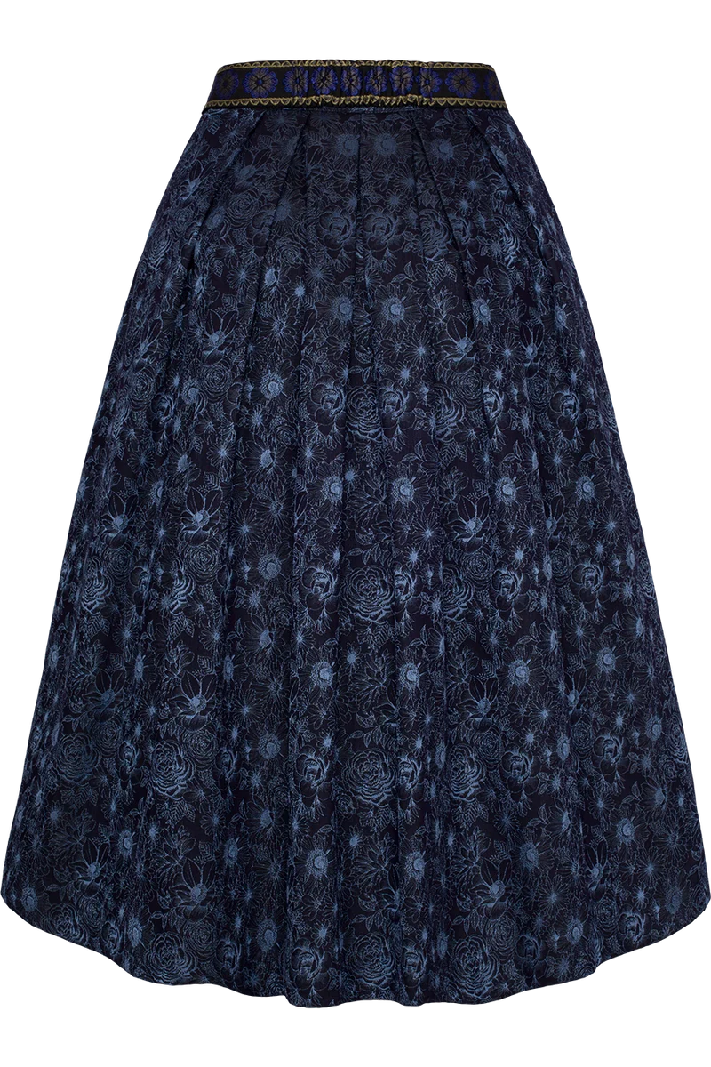 Midi-Trachtenrock mit Jacquardmuster und Gürtel - blau
