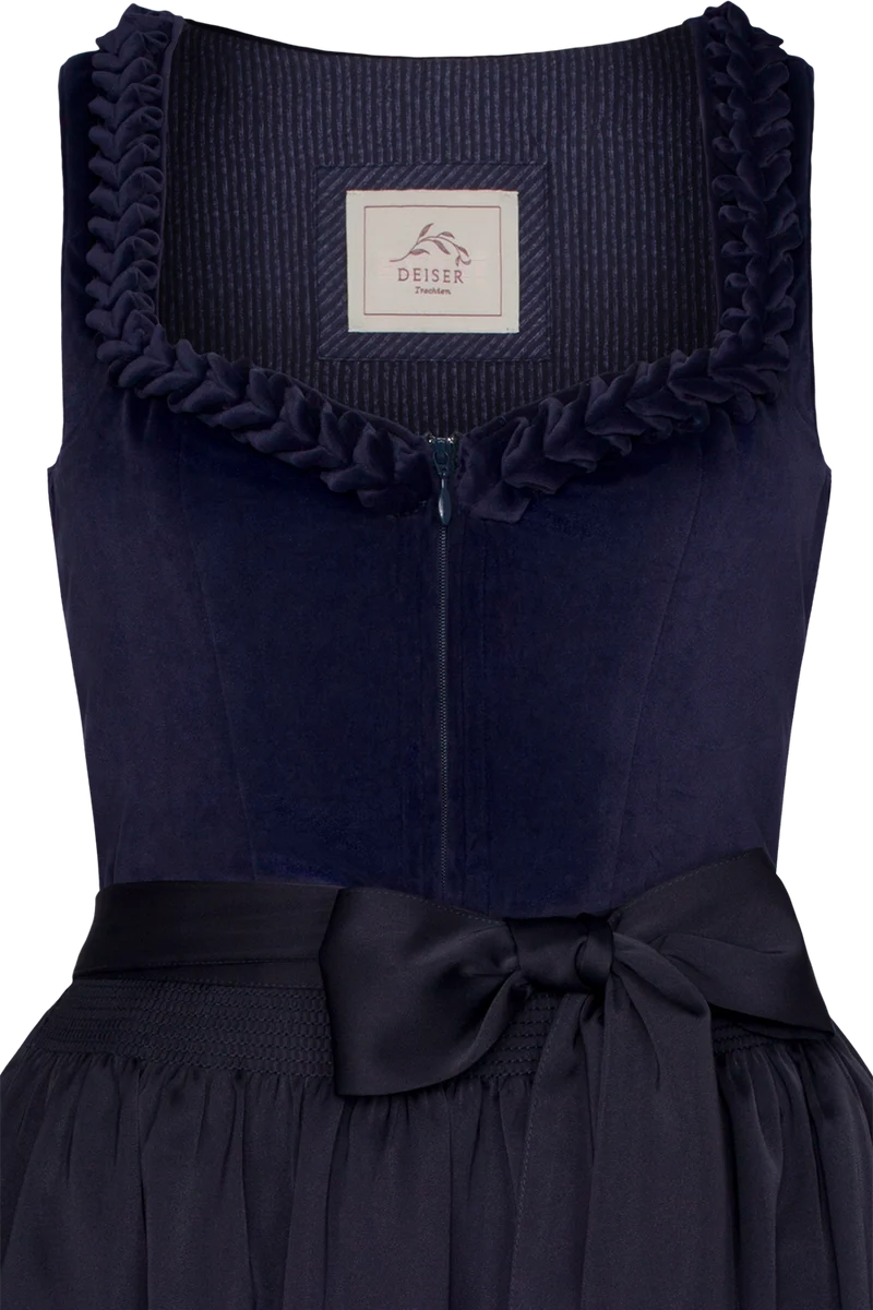 Midi-Dirndl Ton-in Ton mit Samtmieder - marine