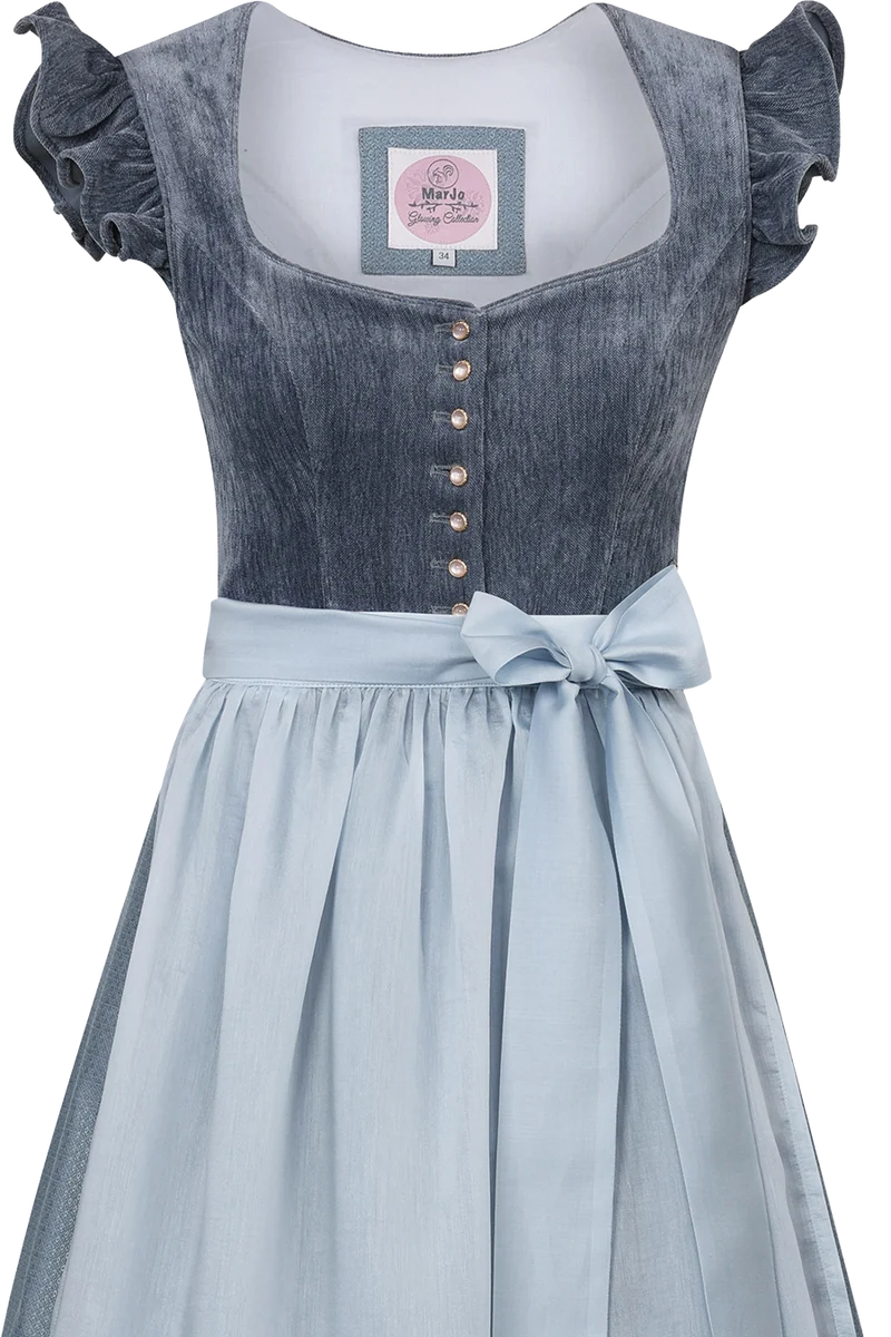 Midi-Samtdirndl mit abnehmbaren Flügelärmeln Hochwinkel 70cm - himmelblau