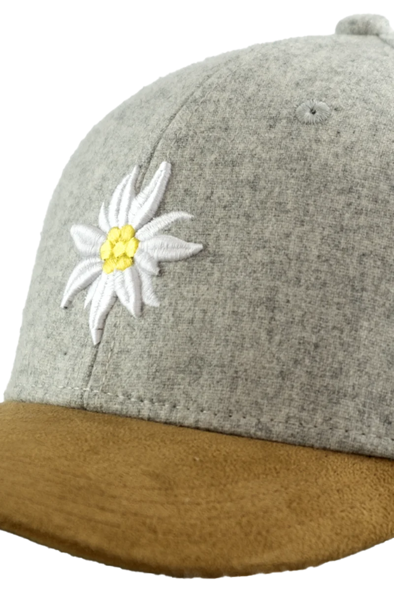 Unisex Flanell-Cap mit 3D-Edelweiß-Stickerei - hellgrau