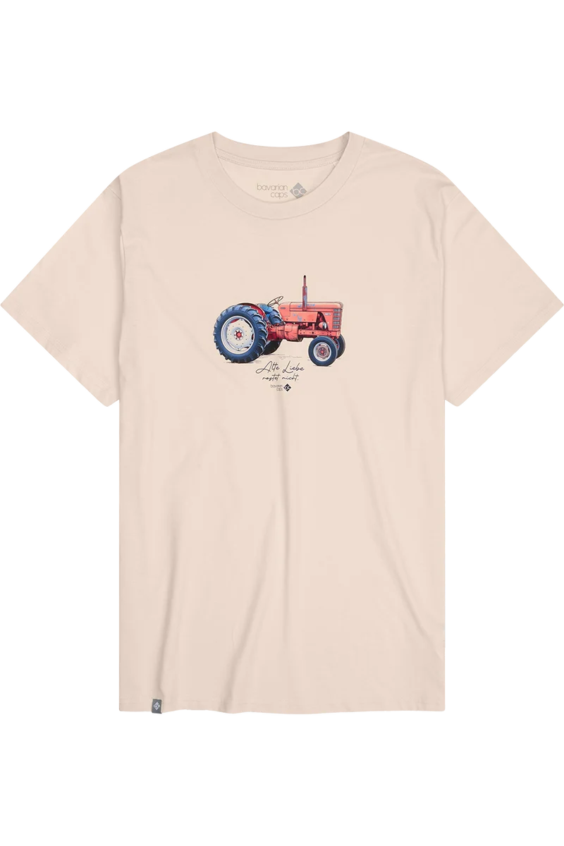 Herren T-Shirt 'Alte Liebe' mit Traktormotiv - altweiß