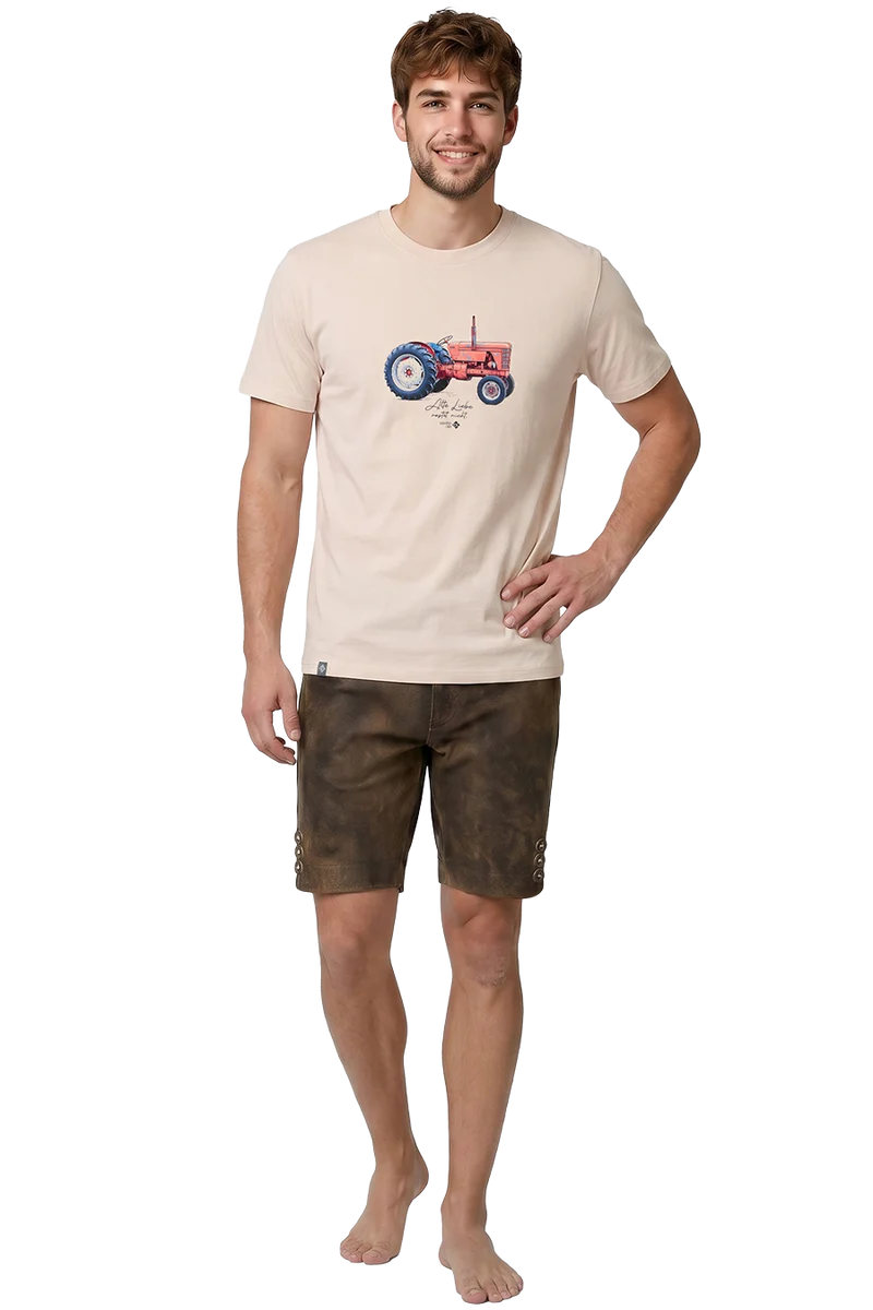 Herren T-Shirt 'Alte Liebe' mit Traktormotiv - altweiß