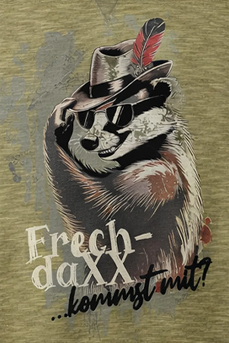 Kinder Trachtenshirt mit frechem Dachs-Motiv - oliv