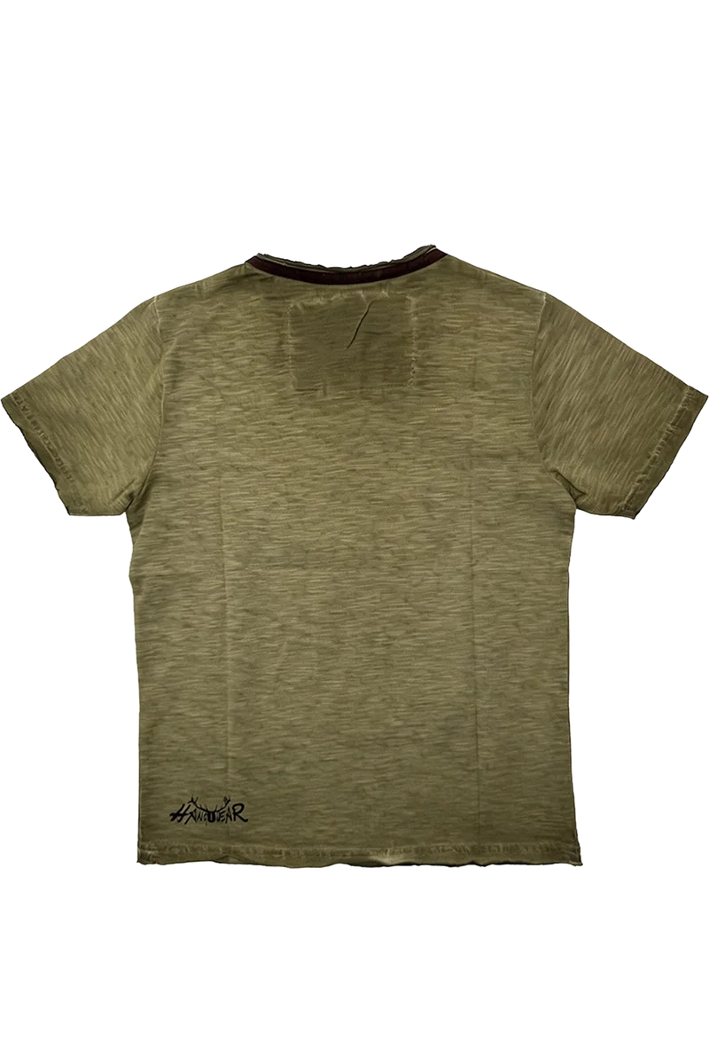 Kinder Trachtenshirt mit frechem Dachs-Motiv - oliv