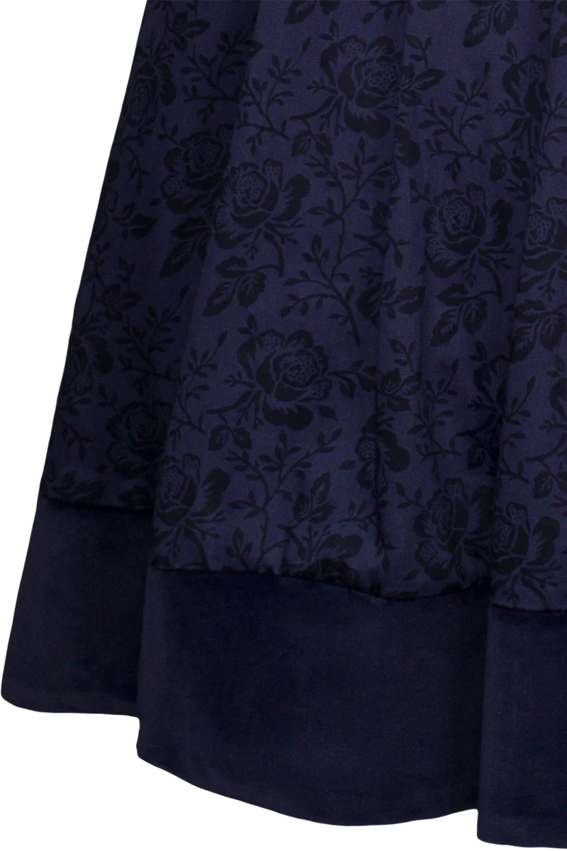 Monochromes Midi-Samtdirndl mit Froschgoscherln - marine