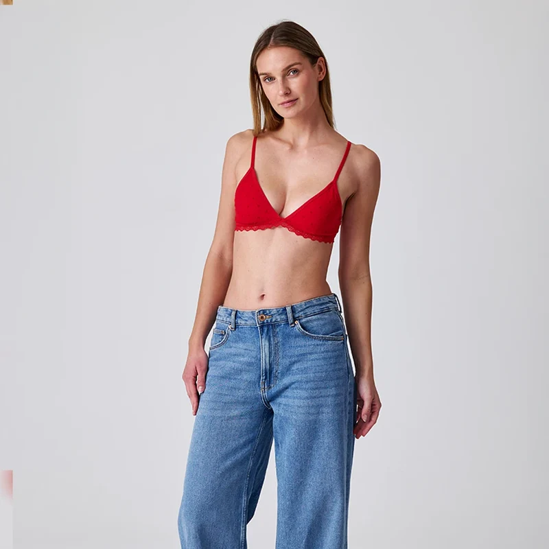 Triangel BH mit Herzchen-Muster | Kirschrot