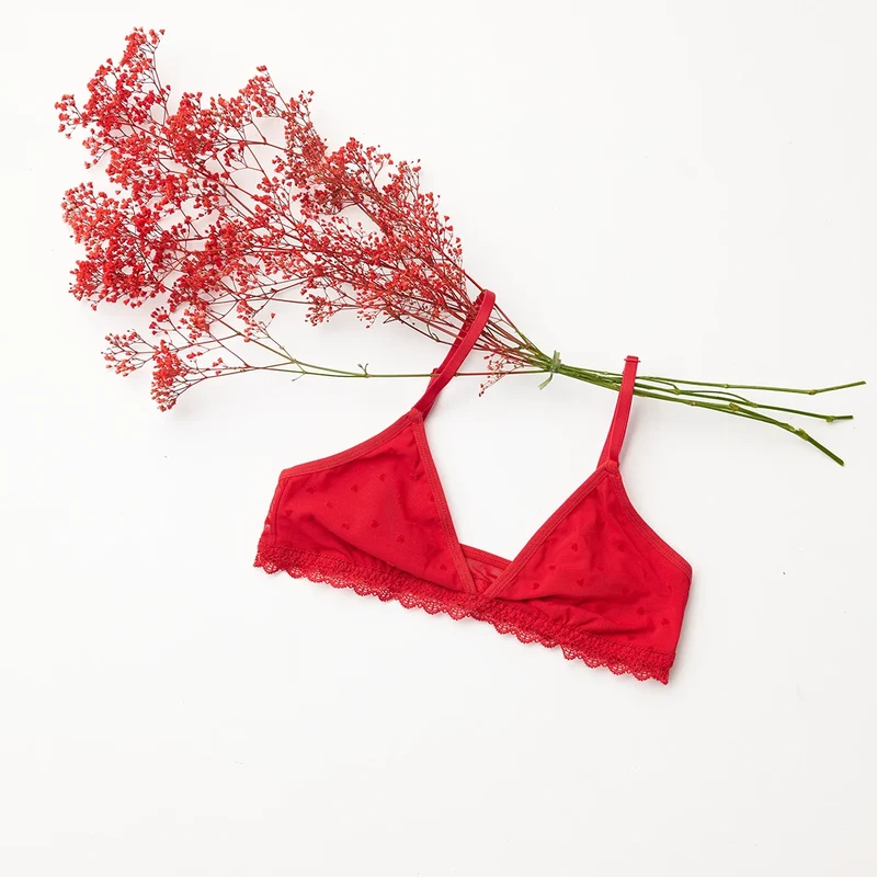 Triangel BH mit Herzchen-Muster | Kirschrot