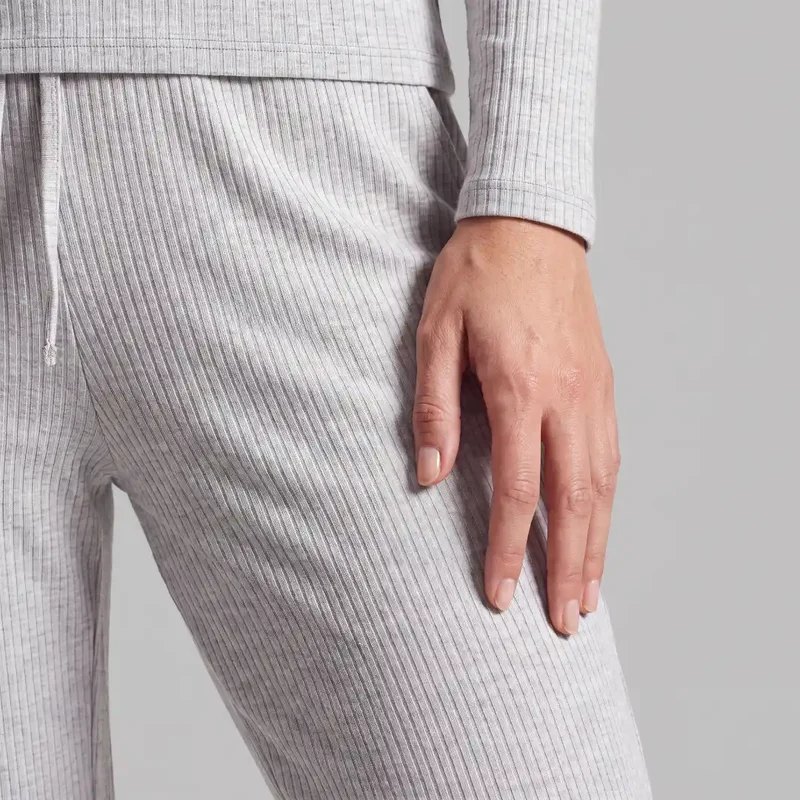 Loungehose Damen Rippstruktur | Hellgrau Meliert