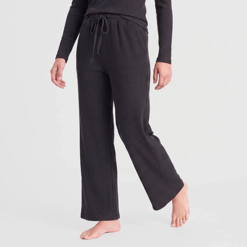 Loungehose Damen Rippstruktur | Schwarz