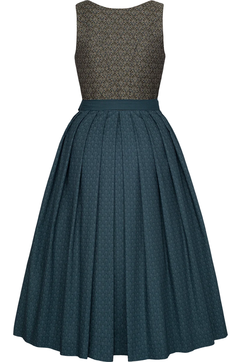 Langes Dirndl mit Jaquardmieder - blau gemustert