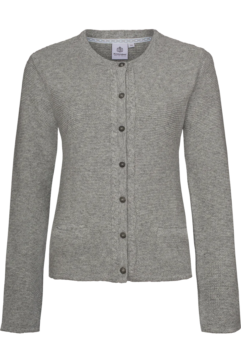 Damen Strickjacke mit Wolle und Zopfmuster - hellgrau