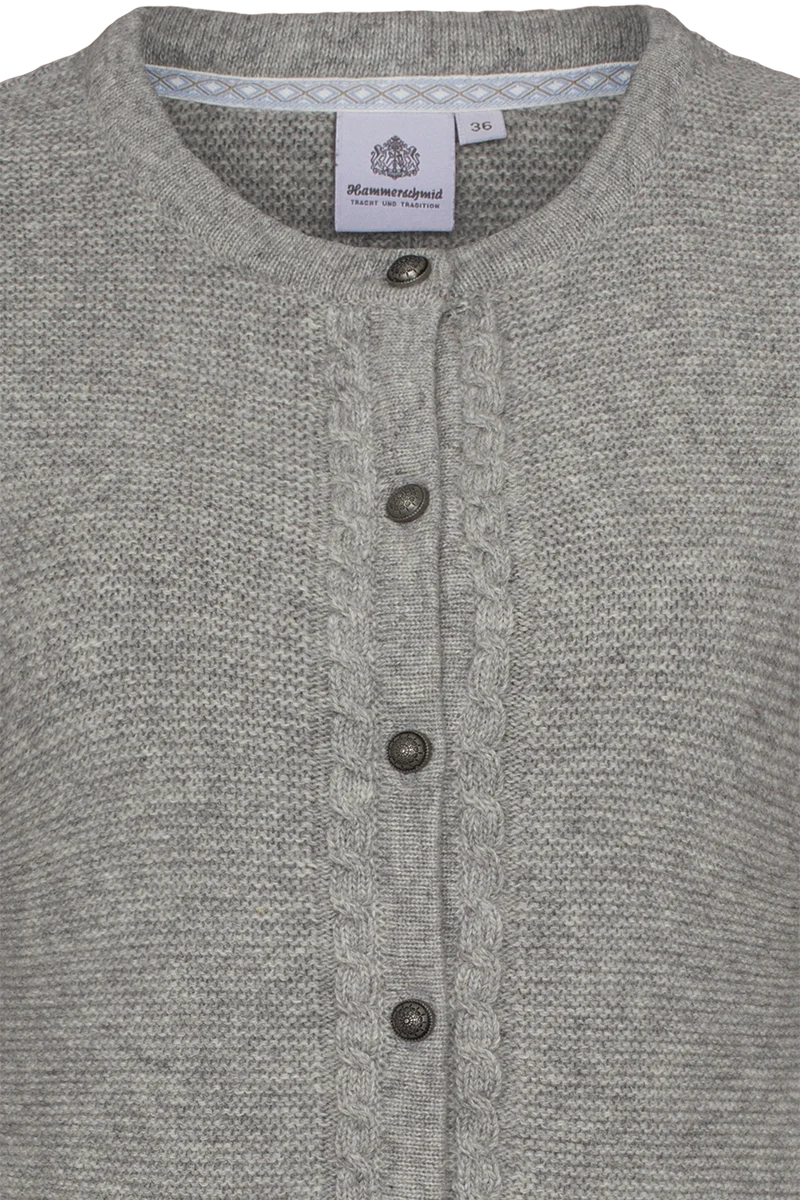 Damen Strickjacke mit Wolle und Zopfmuster - hellgrau