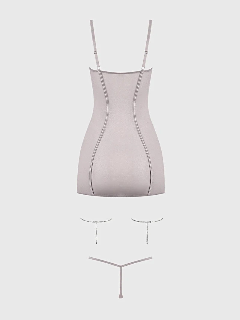Presley Strass-Negligé-Set mit schimmerndem Netzstoff, Bügel-Cups und G-String