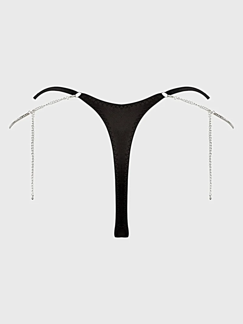 Strass-Tanga-Unterwäsche mit verstellbarem Seitenverschluss, aus ultraweicher Mikrofaser