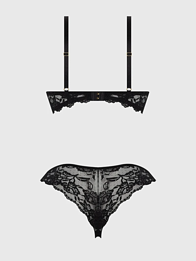 Savannah Spitzen-BH-Set mit tiefem Ausschnitt, Push-up-Demi-BH und elastischem Schnür-Tanga