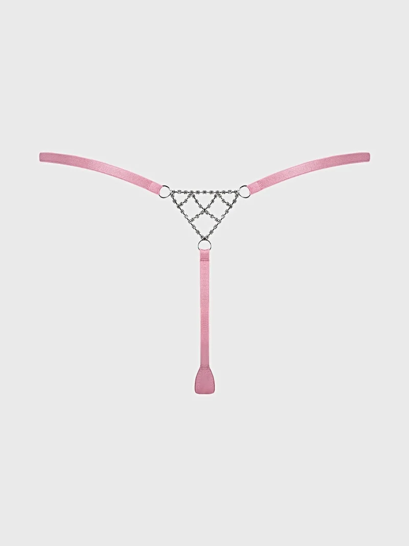 Strassbesetzter String-Tanga mit glitzerndem Netzrücken, verstellbaren Trägern und Baumwollfutter