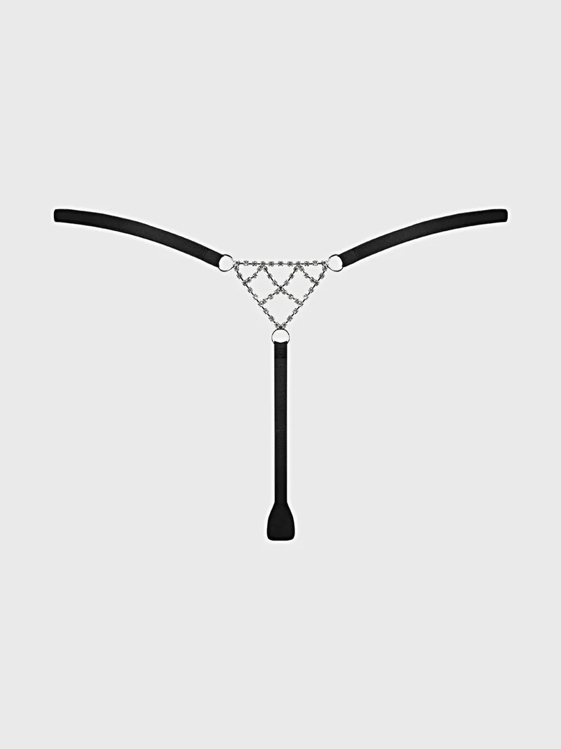Strassbesetzter String-Tanga mit glitzerndem Netzrücken, verstellbaren Trägern und Baumwollfutter