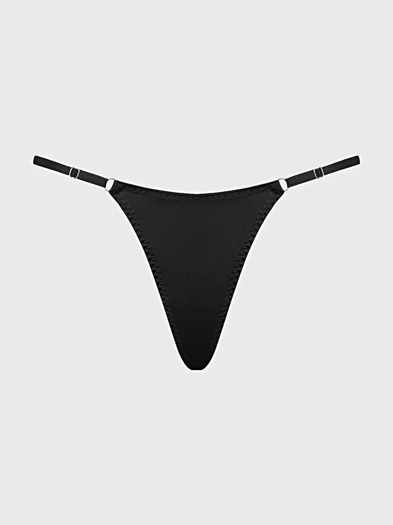 Strassbesetzter String-Tanga mit glitzerndem Netzrücken, verstellbaren Trägern und Baumwollfutter