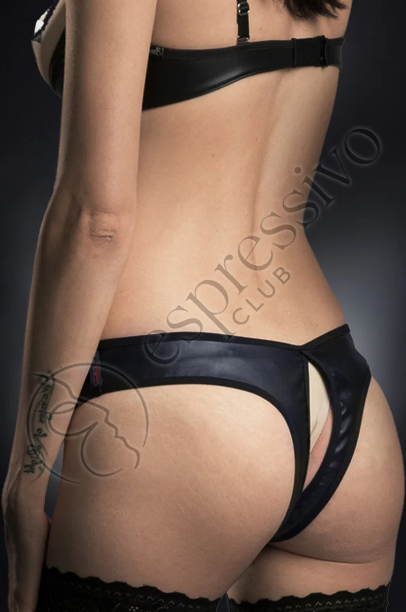 Womens Crotchless Vegan leather thong