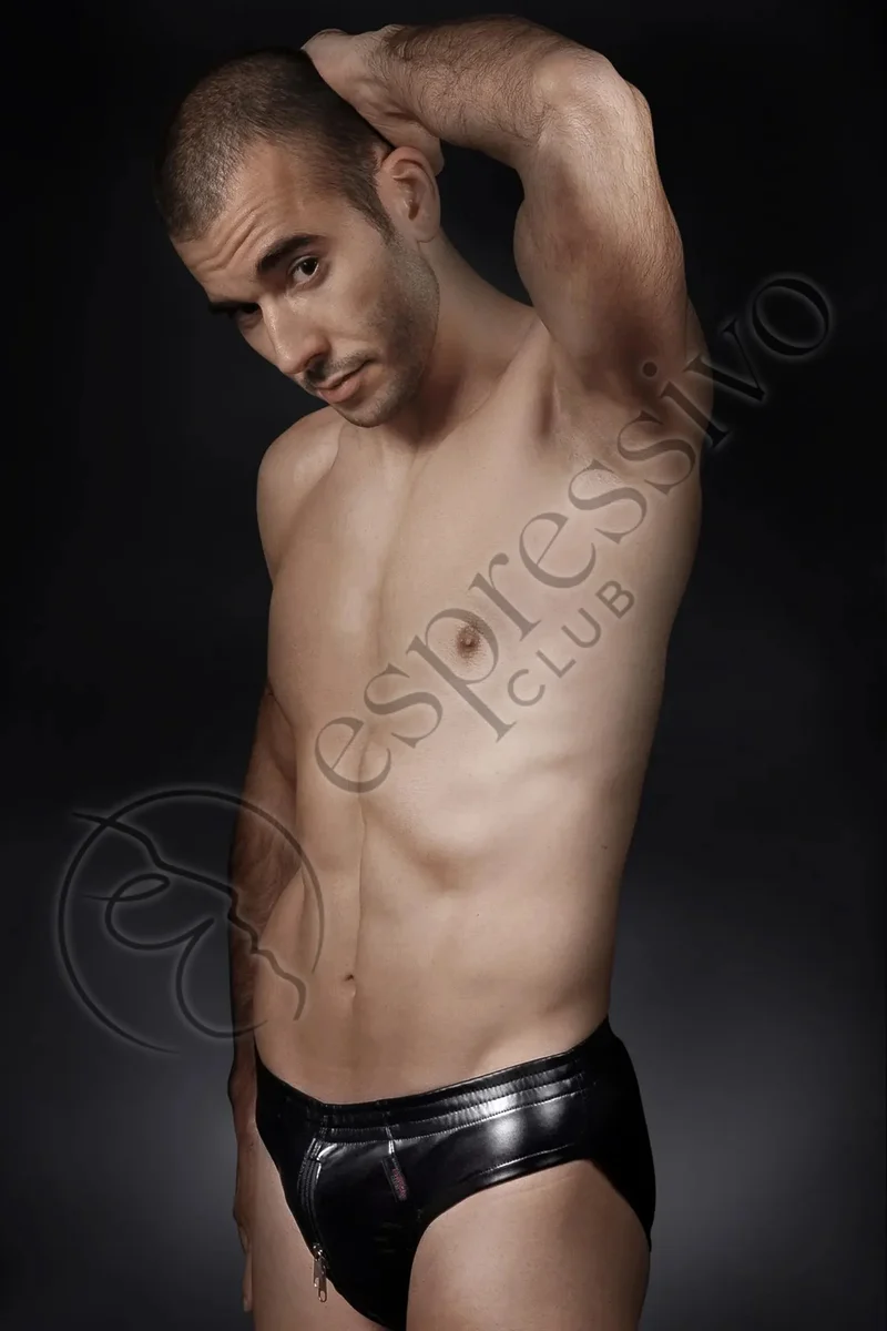 Men's Leather Briefs with Double Zipper