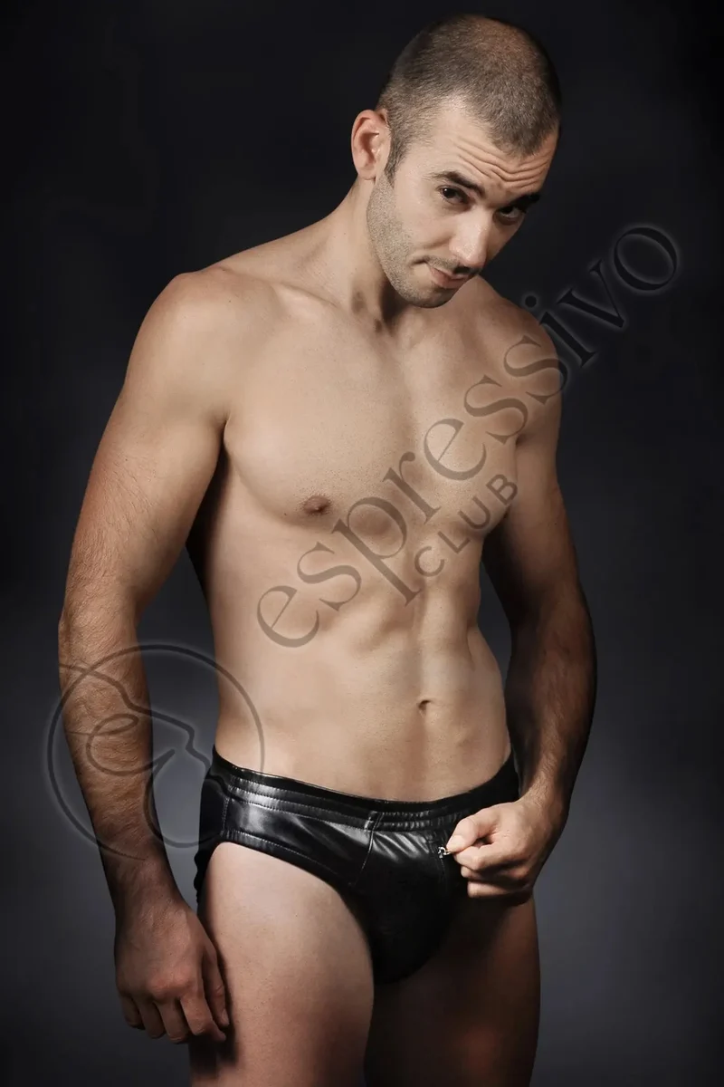 Men's Leather Briefs with Front Zipper