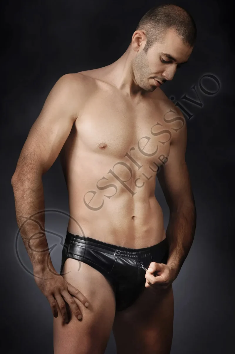 Men's Leather Briefs with Front Zipper