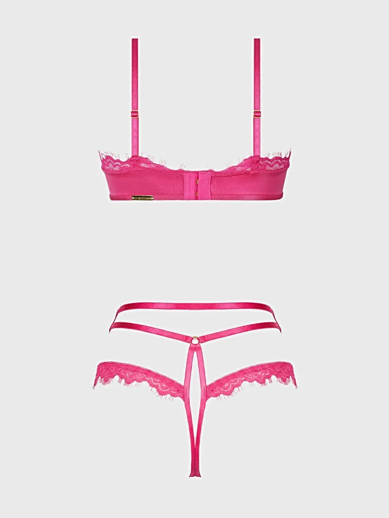 Issadora Oilslick Satin & Lace Push-up-BH-Set, Viertel-Cup-Bügel-BH & Slip mit Riemchen am Rücken