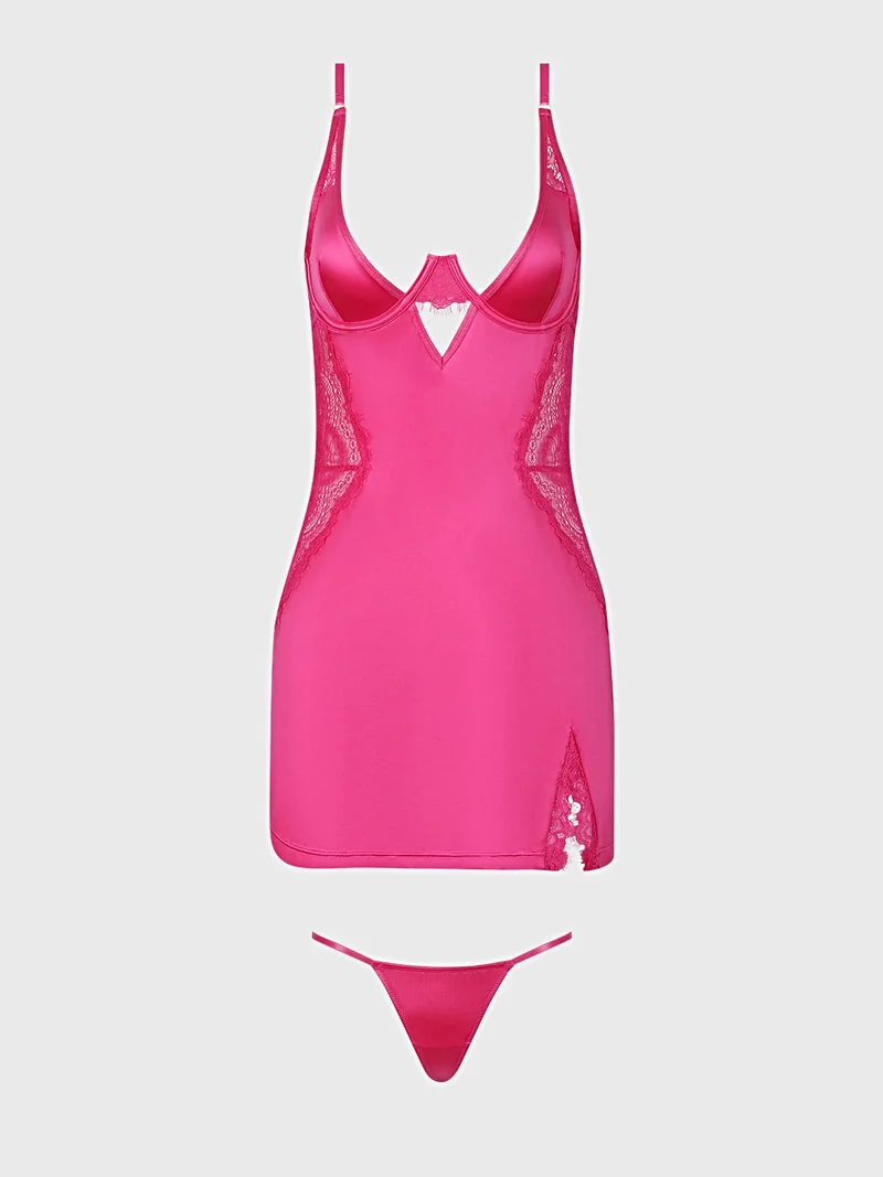 Issadora Oilslick Satin-Spitzen-Chemise-Set mit Bügel-BH und G-String-Höschen