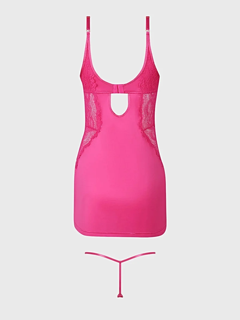 Issadora Oilslick Satin-Spitzen-Chemise-Set mit Bügel-BH und G-String-Höschen
