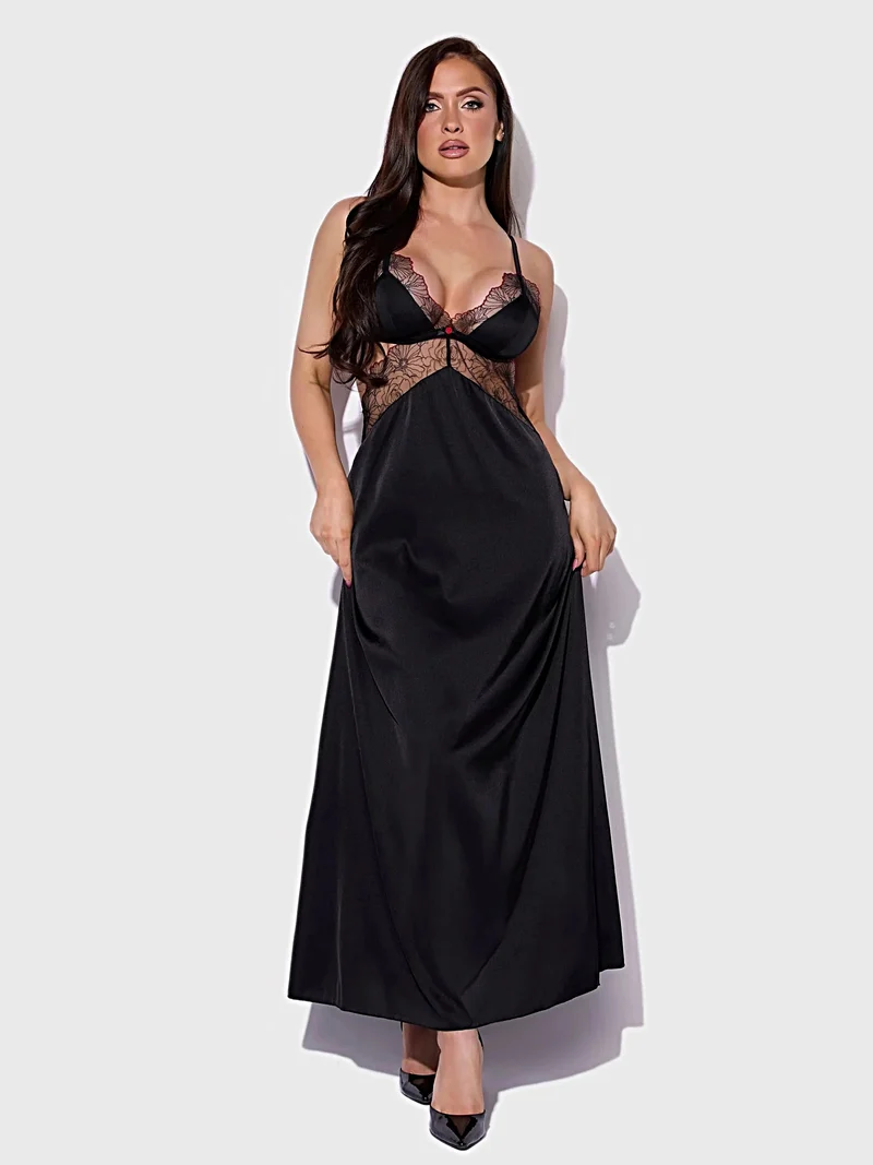 Ilena besticktes Tüllkleid mit Satin-Drapierung, floralem Triangel-Oberteil aus Mesh und tiefem Rückenausschnitt