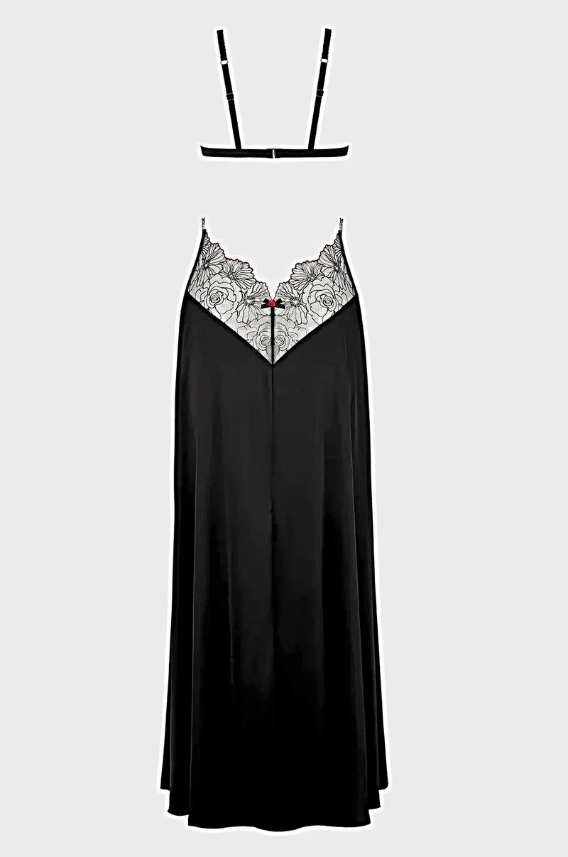 Ilena besticktes Tüllkleid mit Satin-Drapierung, floralem Triangel-Oberteil aus Mesh und tiefem Rückenausschnitt