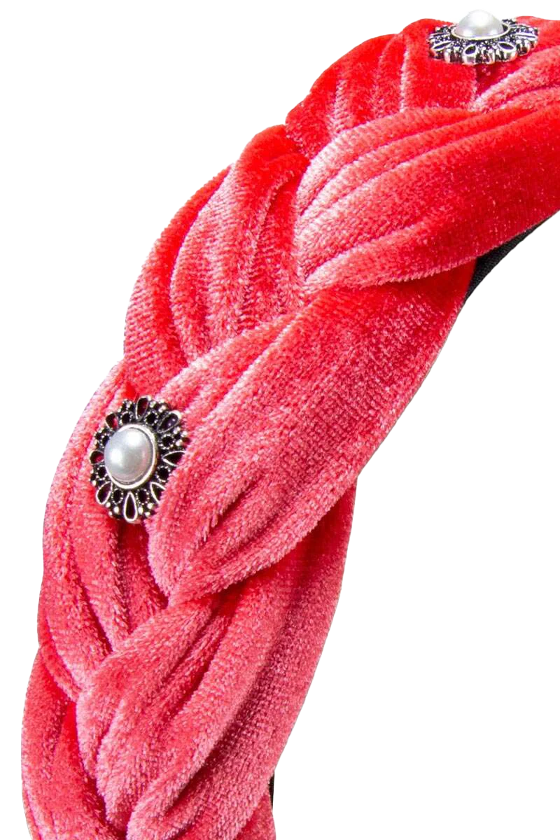 Damen Trachten-Haarreif aus Samt mit Perlen - rosa