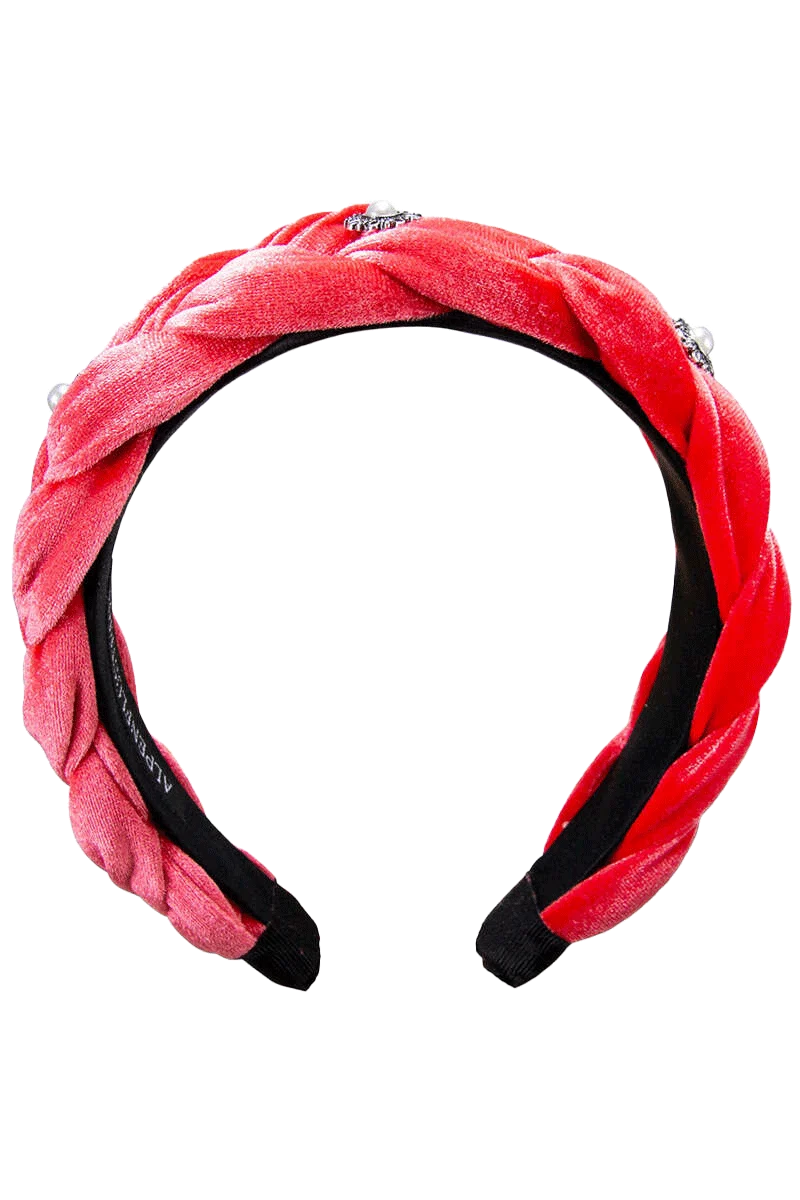 Damen Trachten-Haarreif aus Samt mit Perlen - rosa