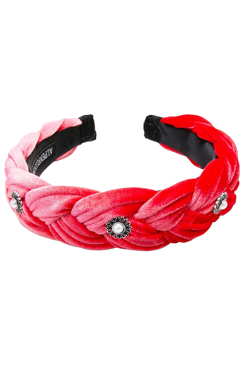 Damen Trachten-Haarreif aus Samt mit Perlen - rosa
