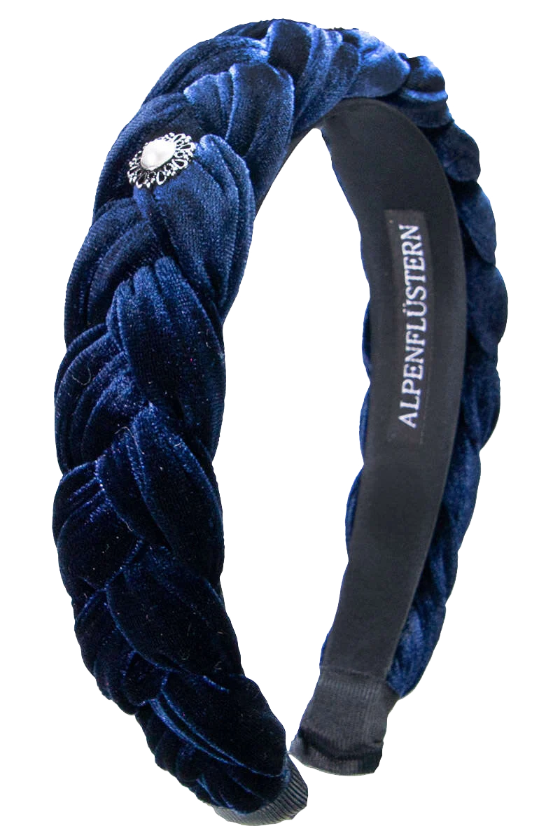 Damen Trachten-Haarreif aus Samt mit Perlen - blau