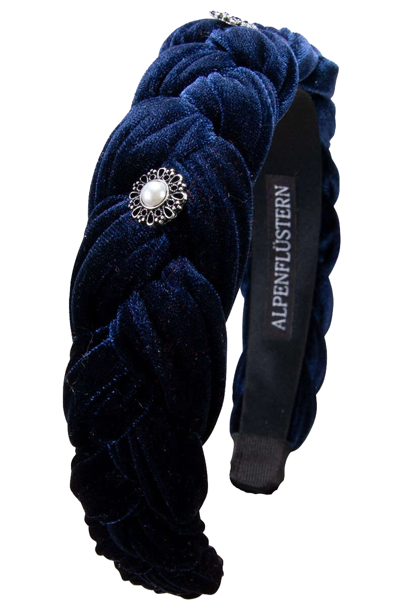 Damen Trachten-Haarreif aus Samt mit Perlen - blau