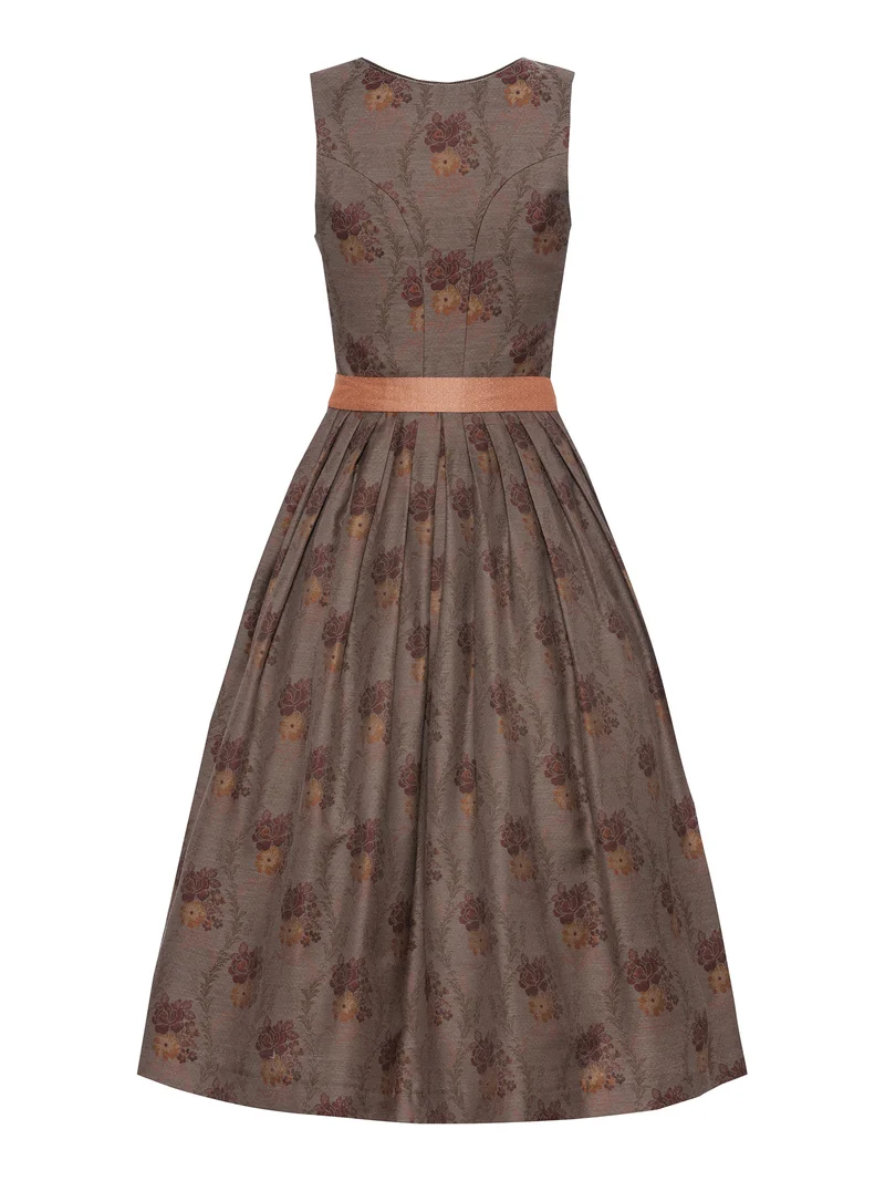 Rosenjacquard-Dirndl mit Samt-Borte