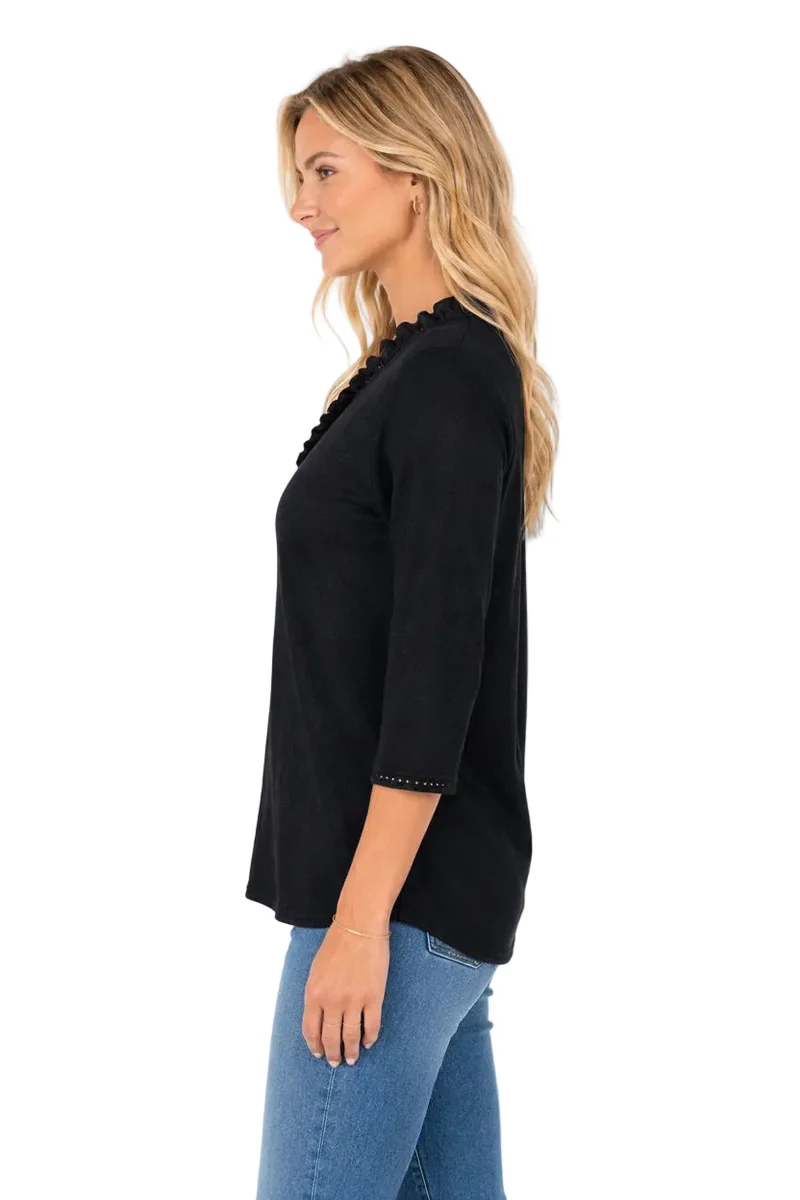 Leichter Strickpulli mit Rüschen-V-Ausschnitt