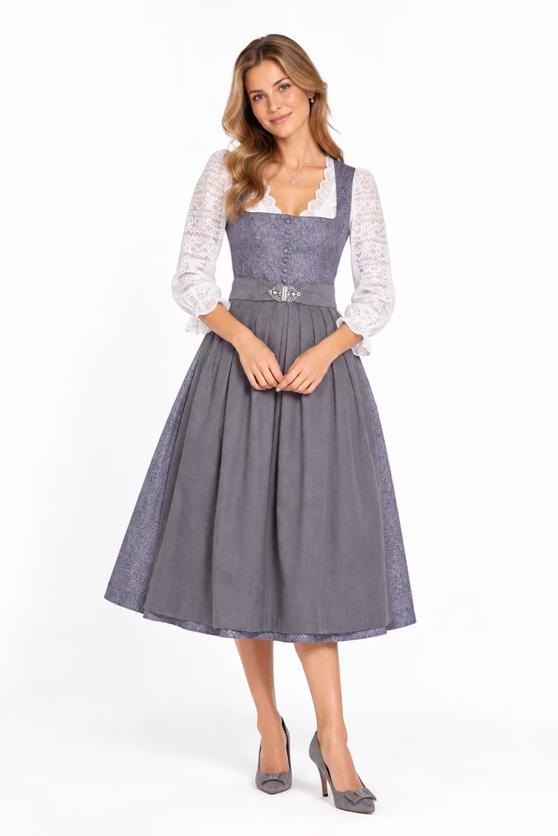 Baumwolldirndl mit Cordschürze & Schließe