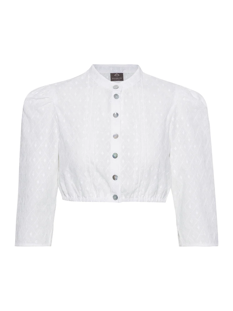 Bestickte Stehkragenbluse mit Biesen