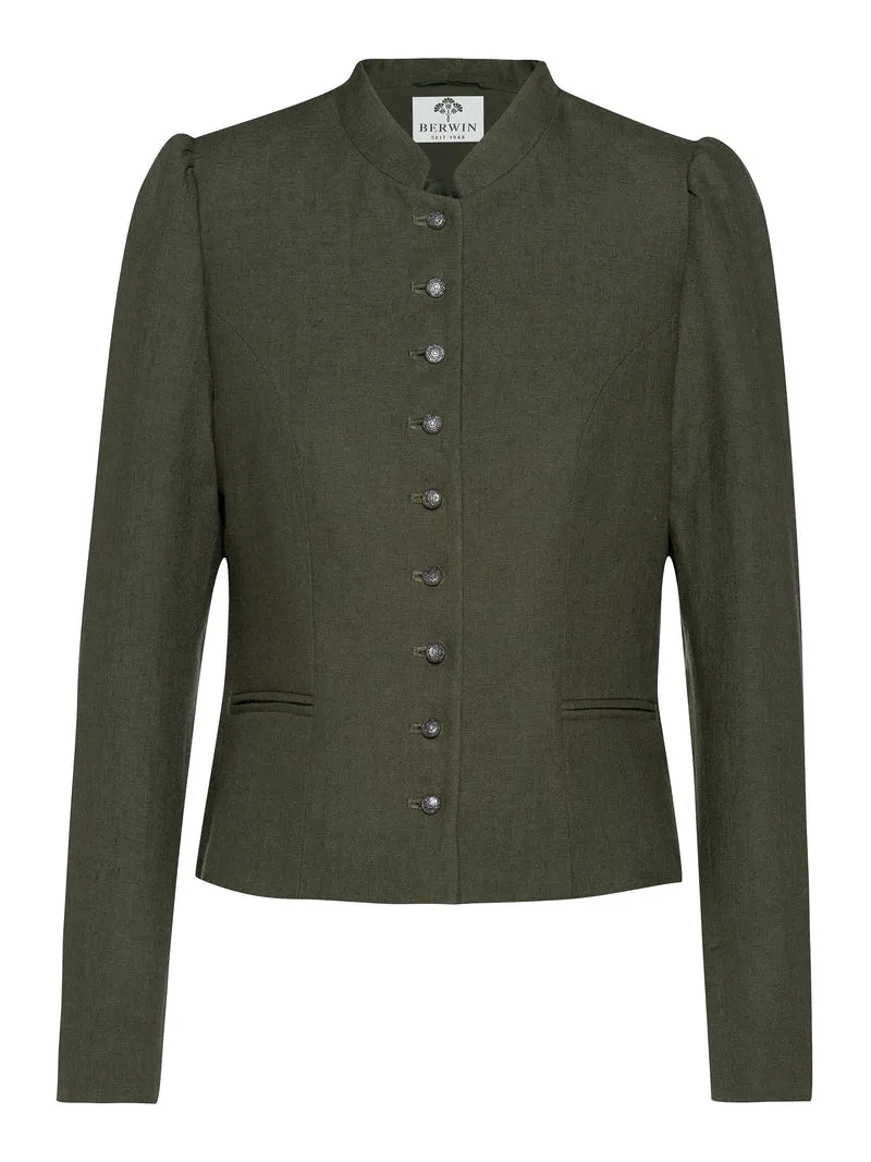 Taillierte Leinenjacke mit angereihtem Arm