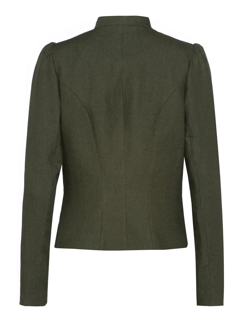 Taillierte Leinenjacke mit angereihtem Arm