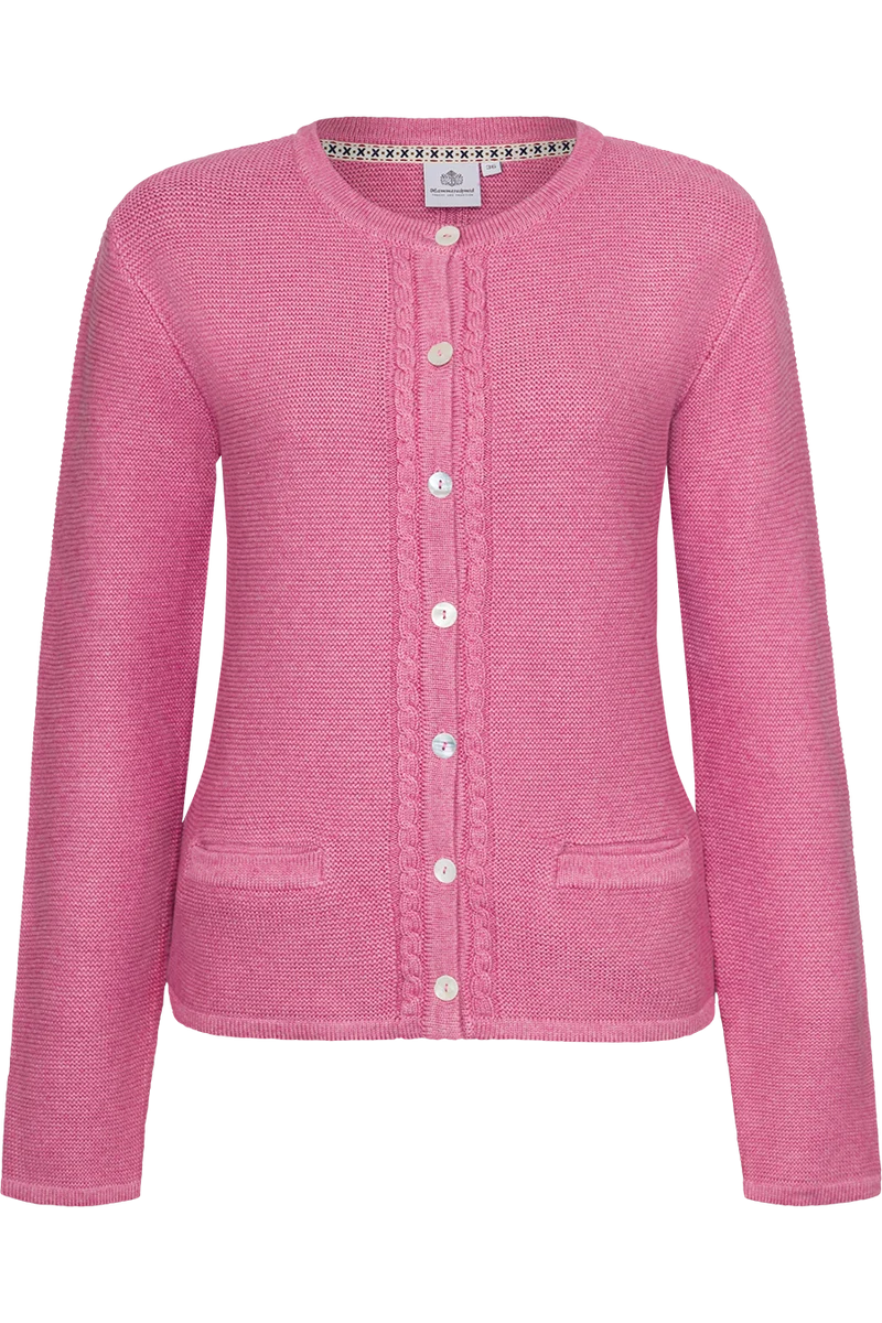 Damen Strickjacke mit Zopfmuster und Perlmuttknöpfen - altrosa