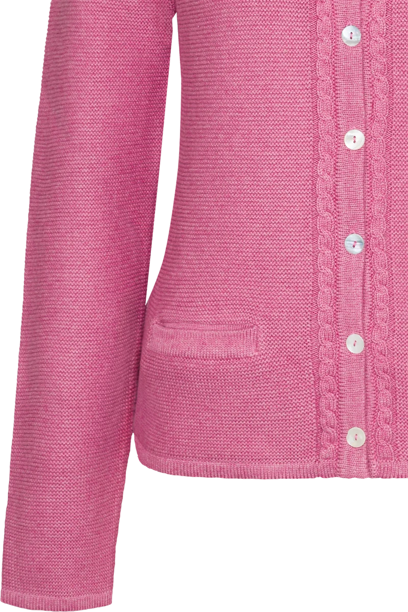 Damen Strickjacke mit Zopfmuster und Perlmuttknöpfen - altrosa