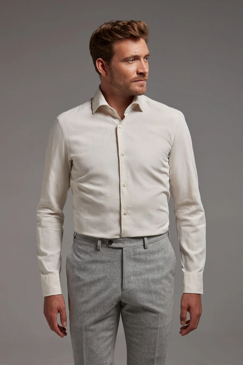 Hemd Modern Fit Gewaschen Off White